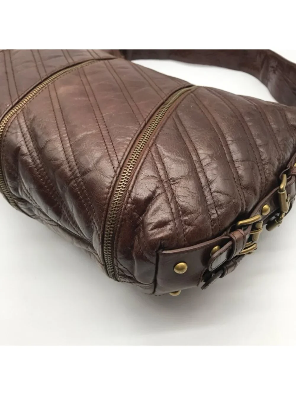Betsy Johnson Brown Leather Ziplock Large Hobo Bag